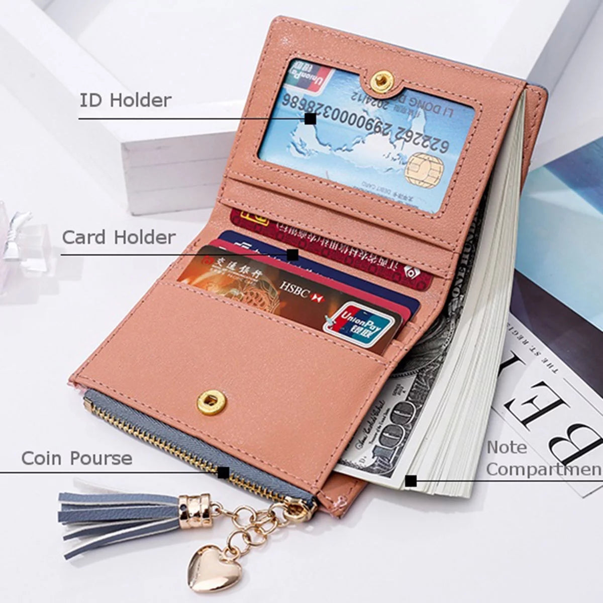 Fashion Women Wallets Female PU Leather Wallet Mini Ladies Purse Zipper Clutch Bag Money Card Holder for Women Girl(Gray)