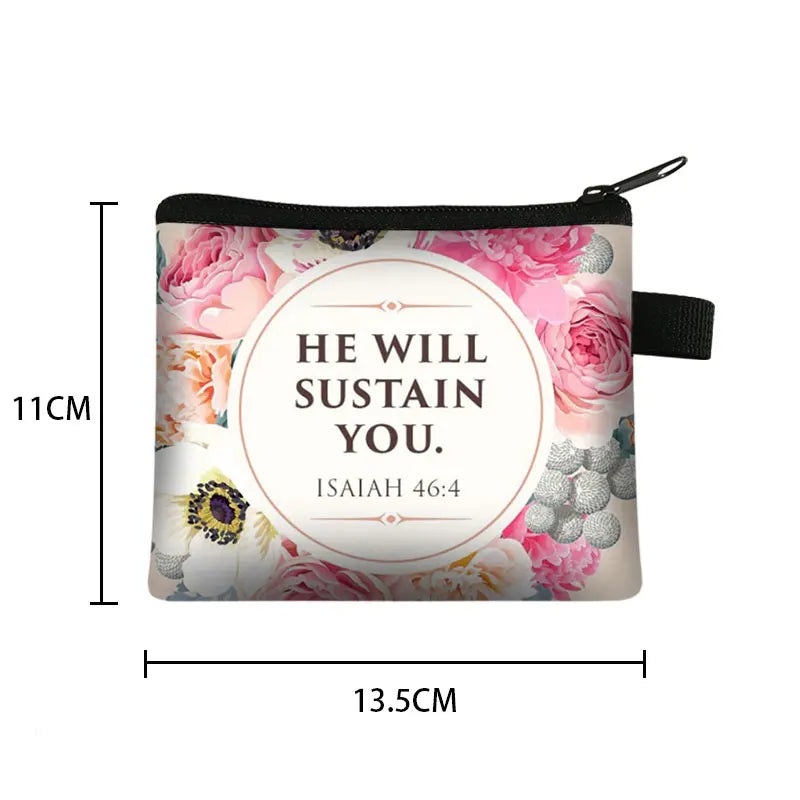 Christian Bible Verse Coin Purse Women Wallet the Lord Sustains Me Money Bag Small Handbag Floral Purses ID Credit Card Holder