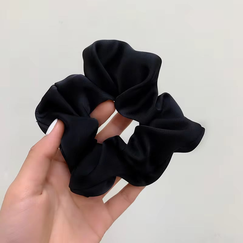 Newest Korean Woman Big Elegant Silk Elastics Hair Band Solid Color Scrunchies Hair Ties Ladies Ponytail Hold Hair Accessories