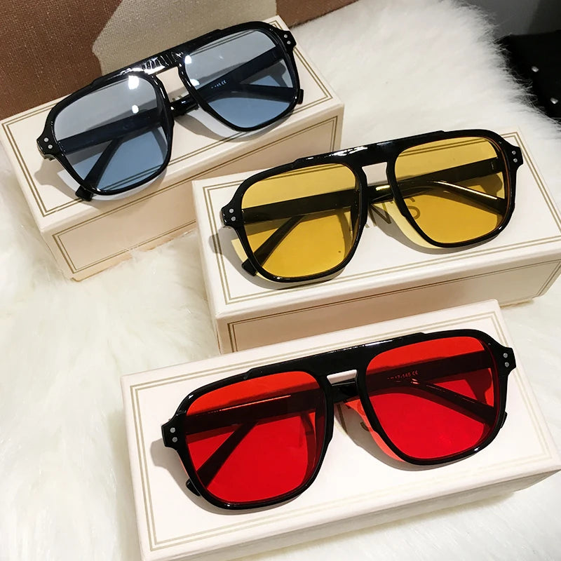 Fashion Oversized Yellow Square Sunglasses Women 2021 Design Rivets Decor Acrylic Rectangle Sun Glasses Shades Eyewear Wholesale